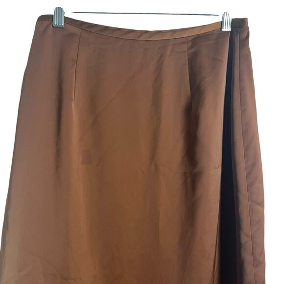 Club Monaco Trycia Brown Satin Bias Slip Slit Maxi Skirt Size 8 - Picture 10 of 14